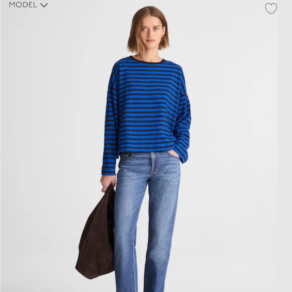 Madewell blue black long sleeves crewneck tee sweater striped riviera coast xs